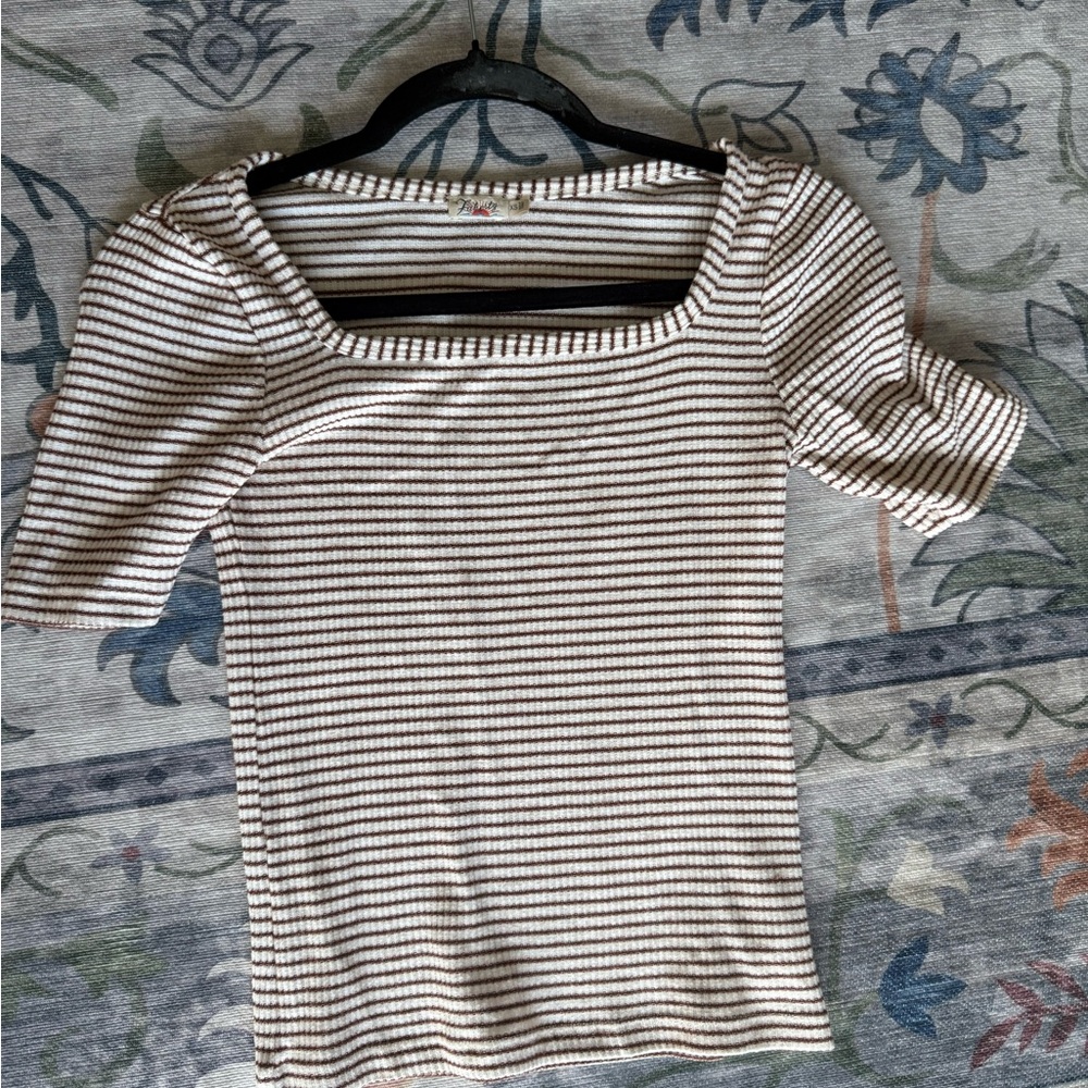 Faherty Cream and Brown Striped Blouse